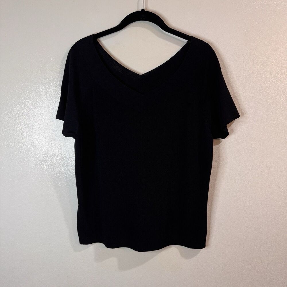 Talbots T-shirt Blouse XL Black Stretch Liquid Knit V-neck Comfy Base Layer